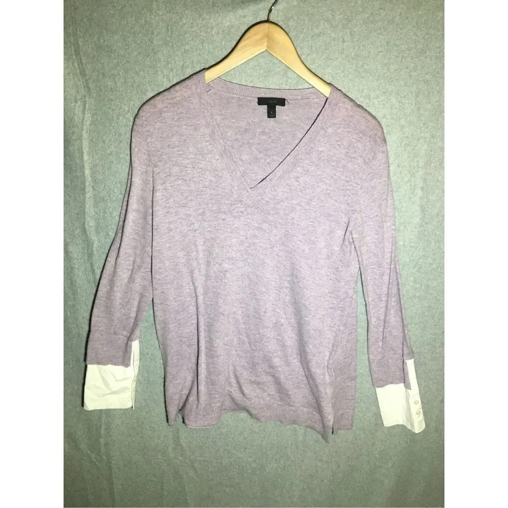 Womens J Crew Blouse Mixed Material Media Layered Lagenlook Wool Purple Business